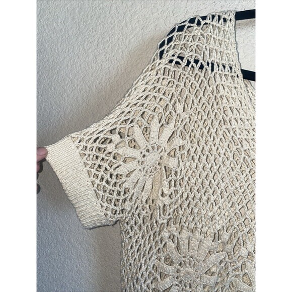 Open Knit Crochet Floral Short Sleeve Boho Shirt Forever 21 Hippie cover up - Picture 2 of 8